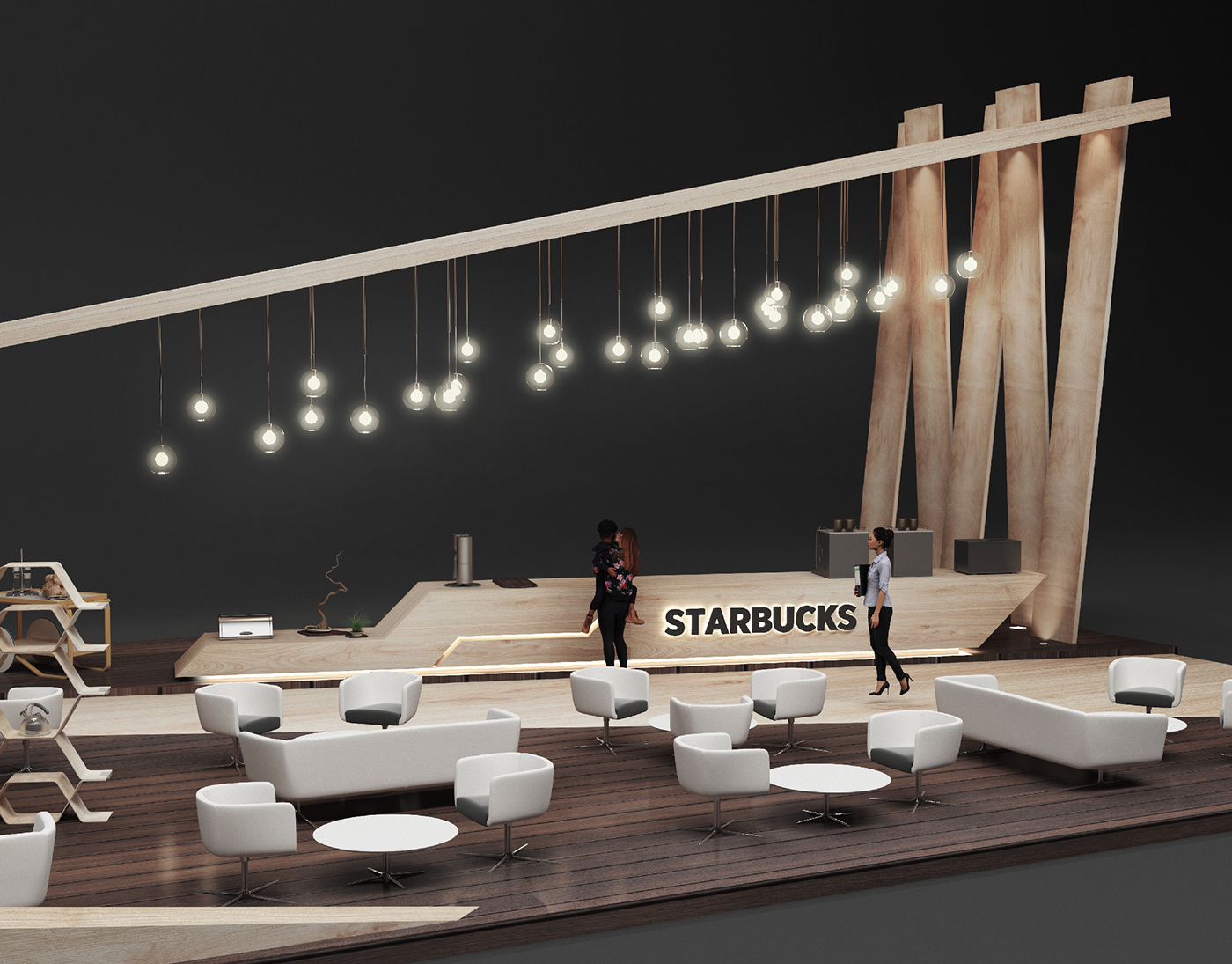 3dmax activation booth Coffee mall networking socializing working area