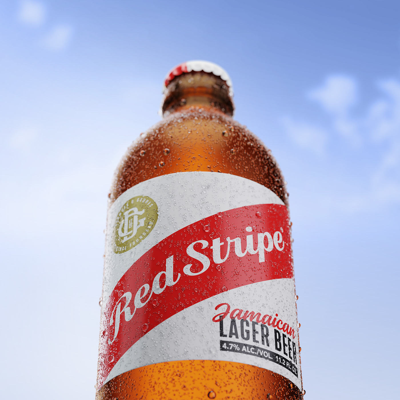 beer bottle condensation drink Red Stripe Render