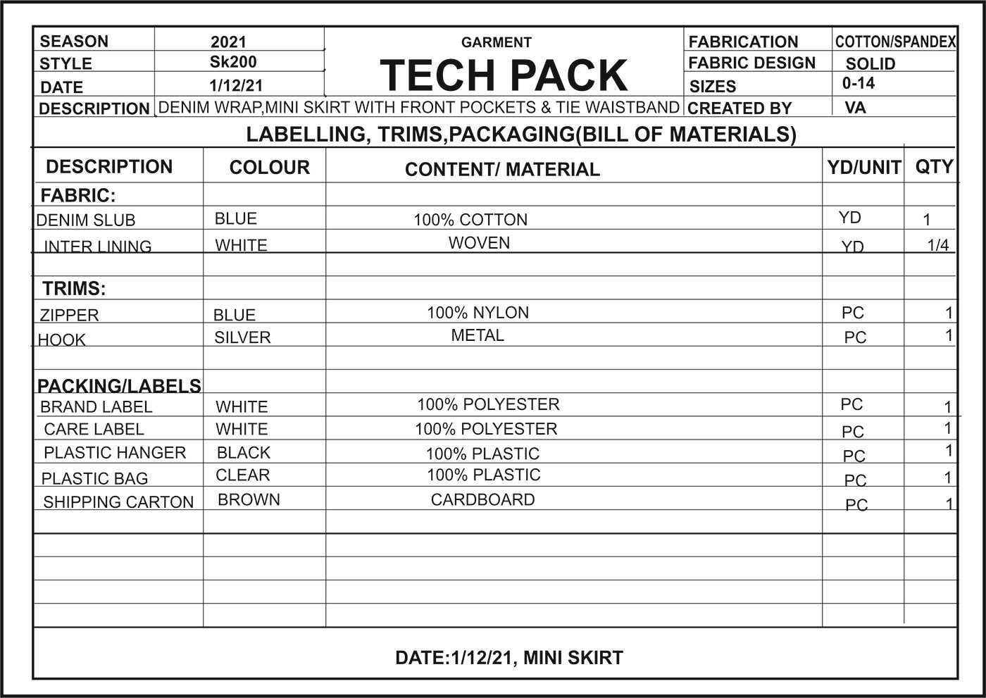 techpack specsheet graphic costsheet Flats measurements specs
