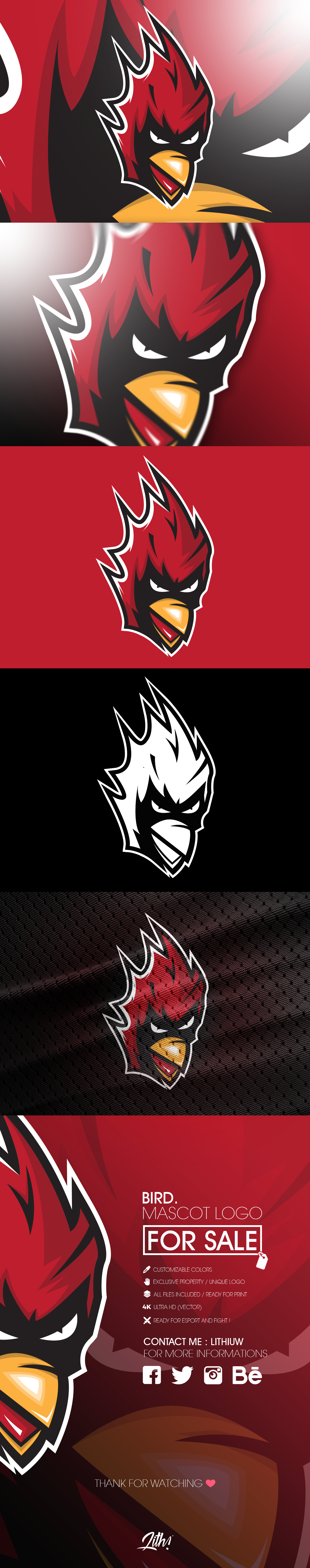 bird Mascot logo red cardinal game esport sale fornite