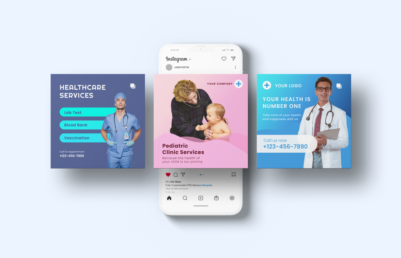 template design graphic healthcare social media instagram customisable modern LightX