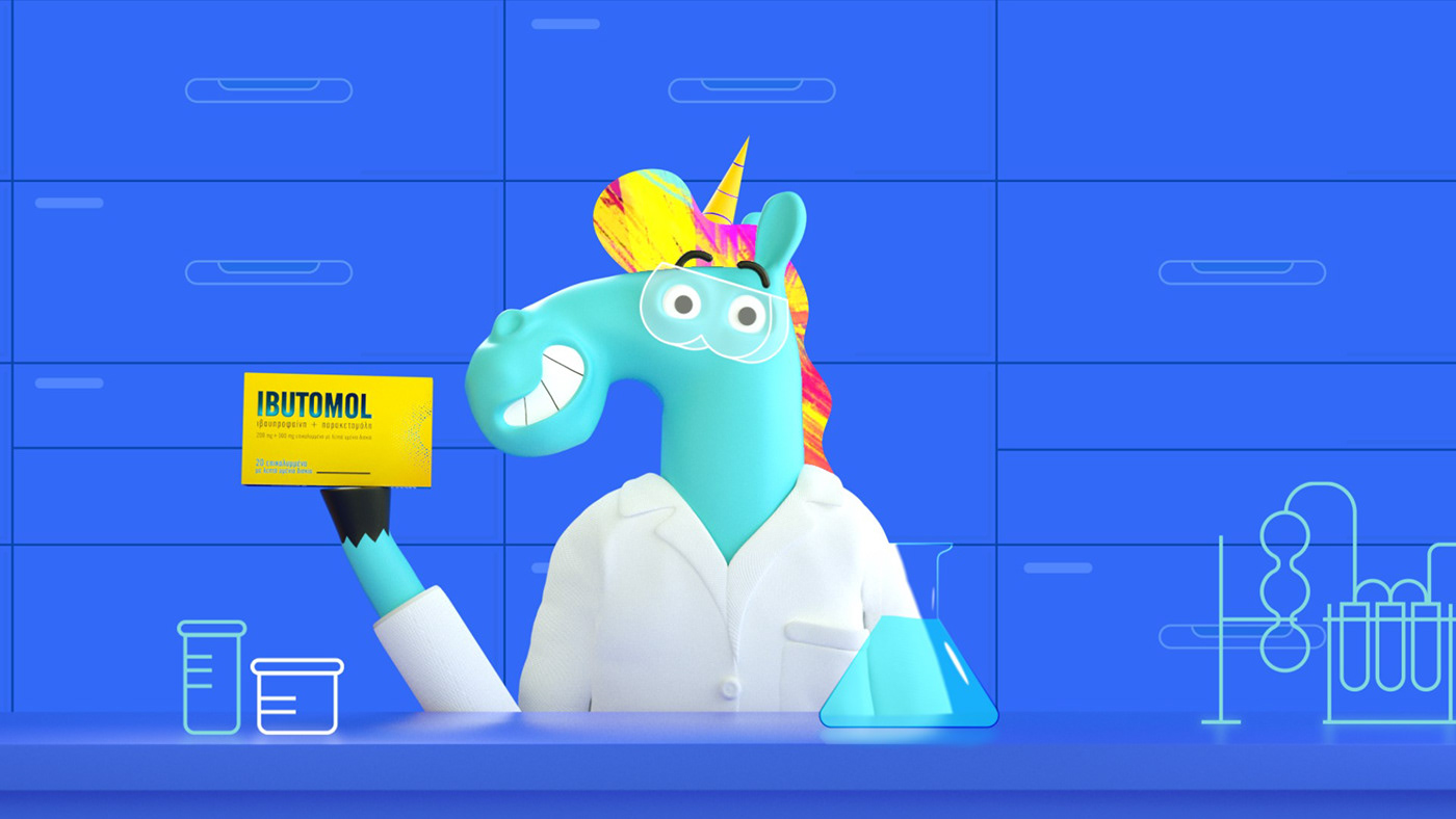 2D 3D animation  cartoon medical motion graphics  pill unicorn