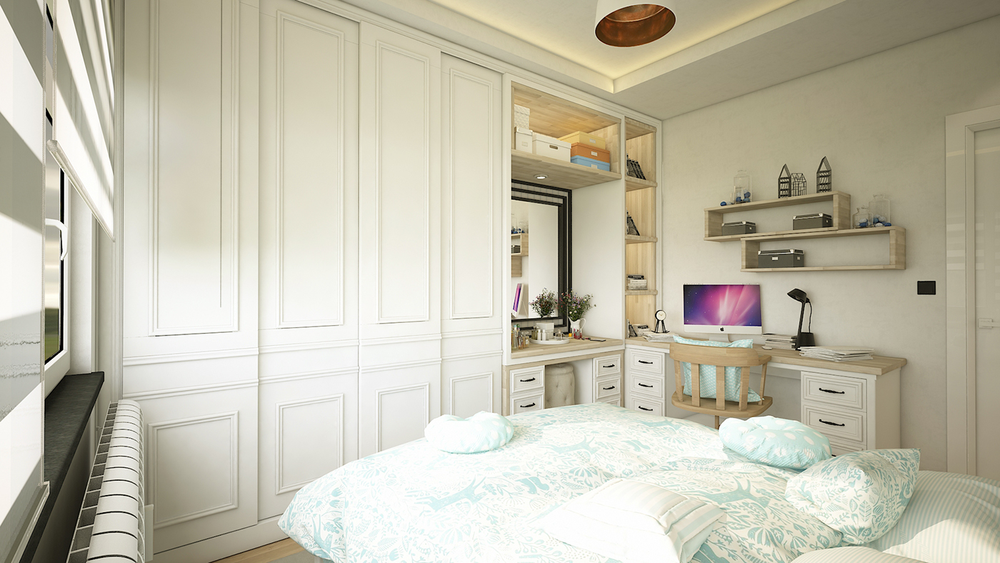 interior design  bedroom bedroom design modern White Small bedroom blue young bedroom small apartment