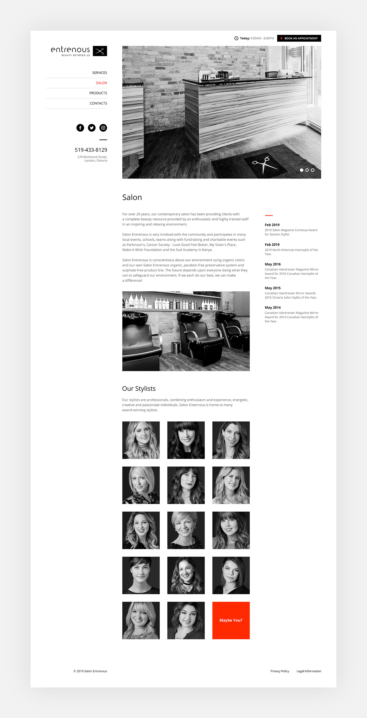 Website Web Design  salon Elite slick Fashion  Hair Salon black and white