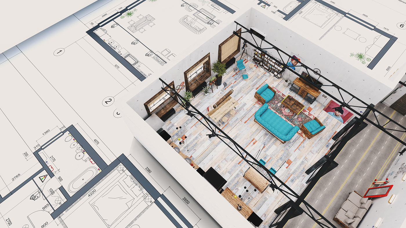 Interior 3D vray 3dmax design apartment furniture student