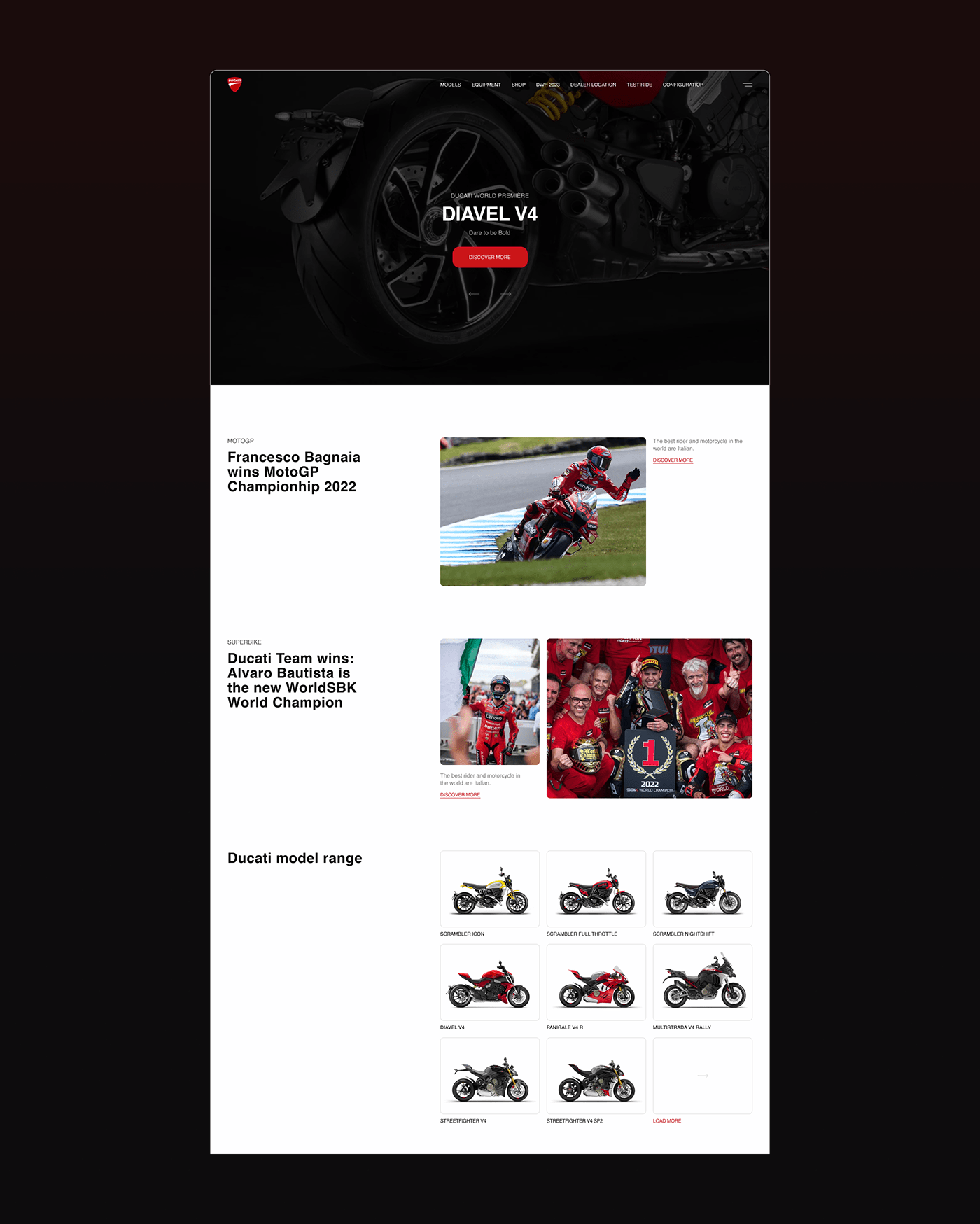 Bike corporate Ducati motorcycle redesign UI/UX uprock Web Design  Website