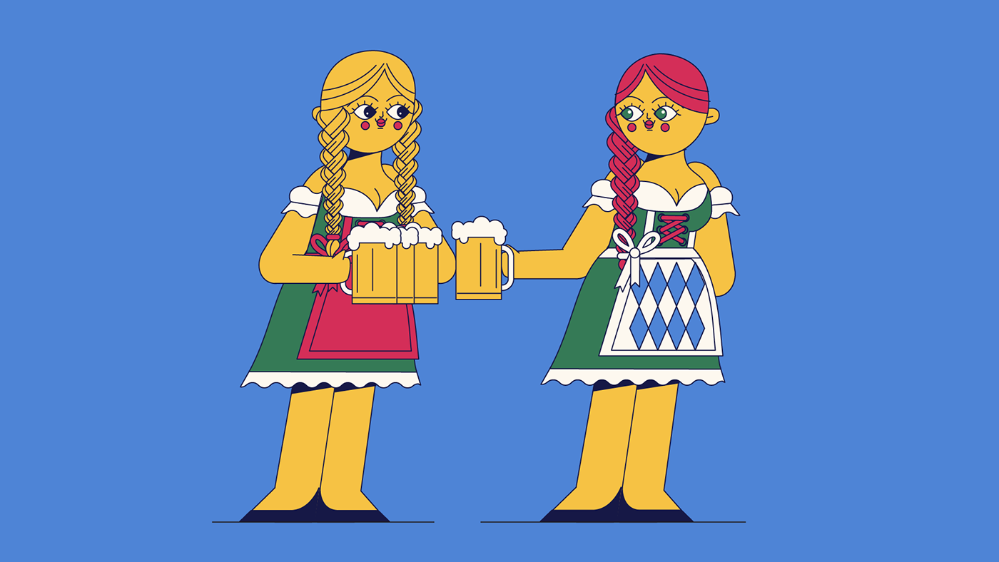 oktoberfest beer sausage characters 2DAnimation bavarian DANCE   accordion germany music