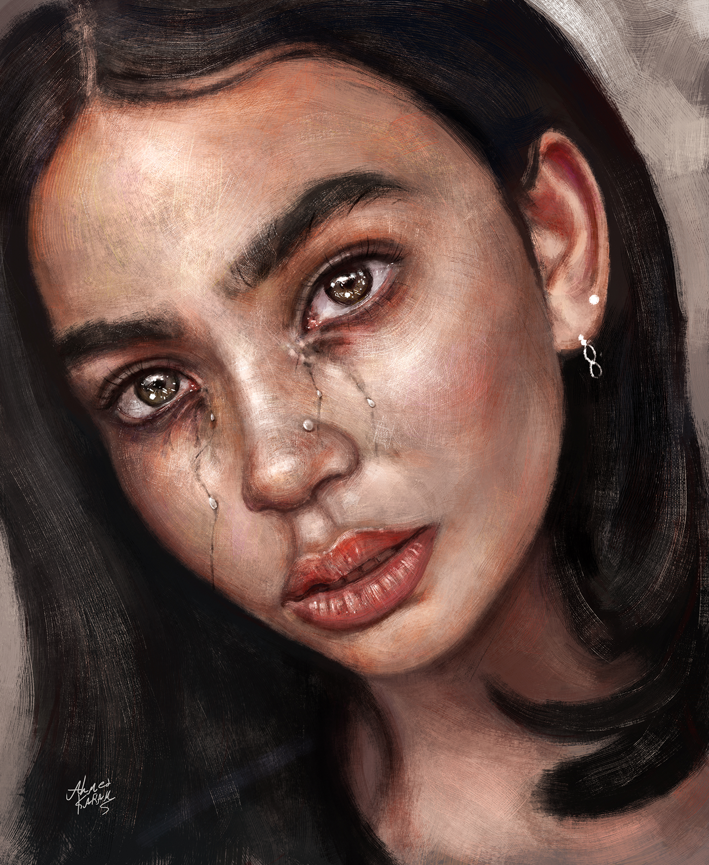 portrait girl digitalpainting painting   Drawing  ILLUSTRATION  tears canvas poster