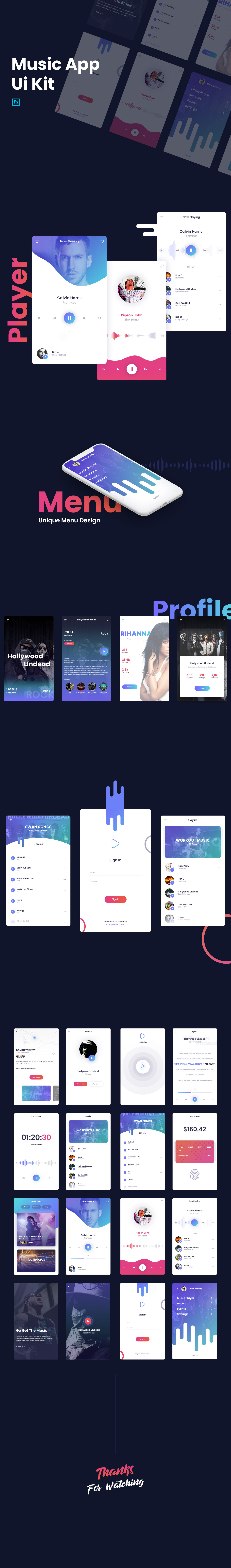 ui kit app ios android ressources ux Web ui design music templates