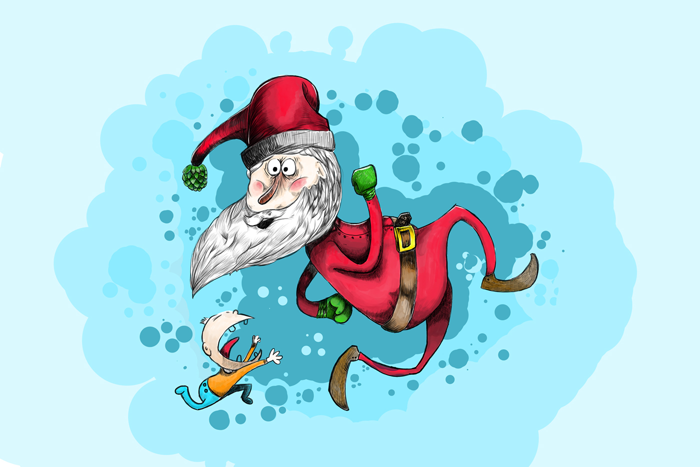 santa Christmas xmas Drawing  sketch color Character design  concept art running Santa Claus