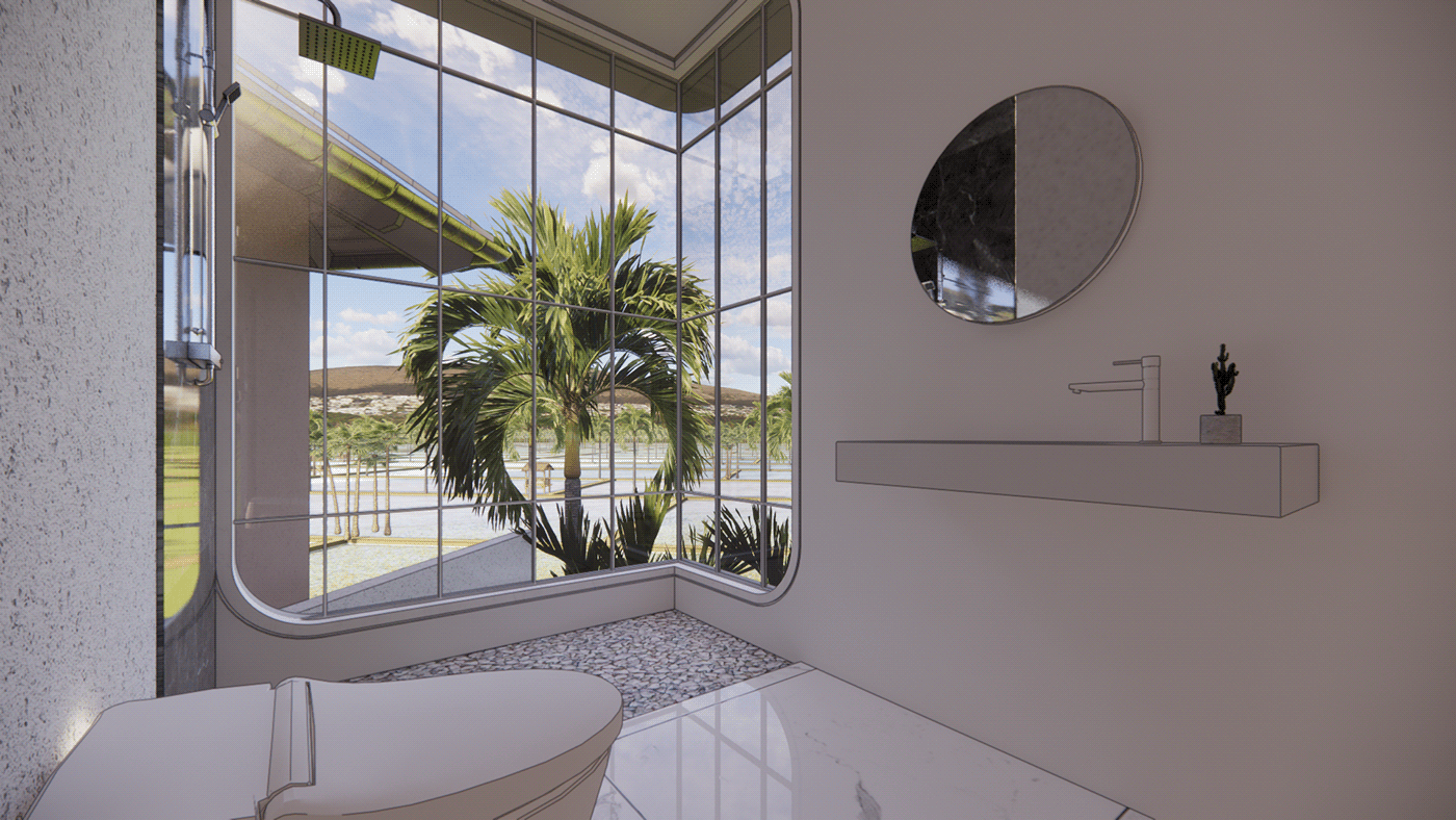 architecture design Villa bali ricefield conceptual visualization suburban house