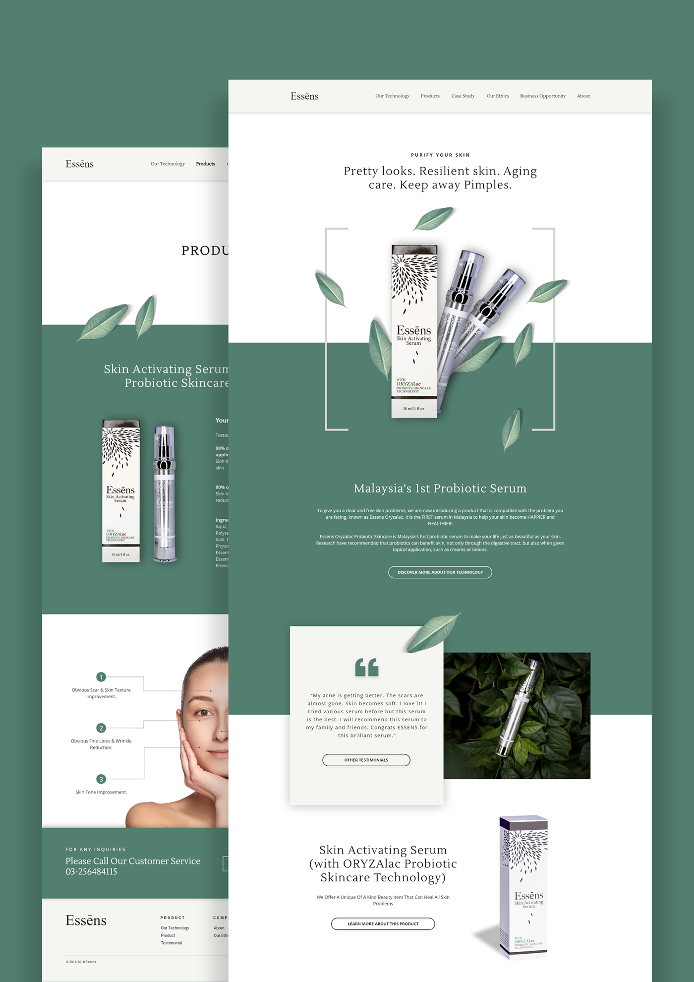 Web Design  beauty Cosmetic serum skin care Website uiux skin green minimal