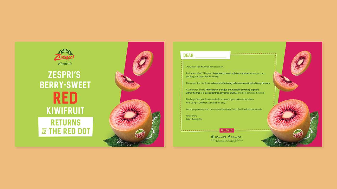 art direction  graphic design  Media Drop Media Kit Packaging red kiwifruit Zespri