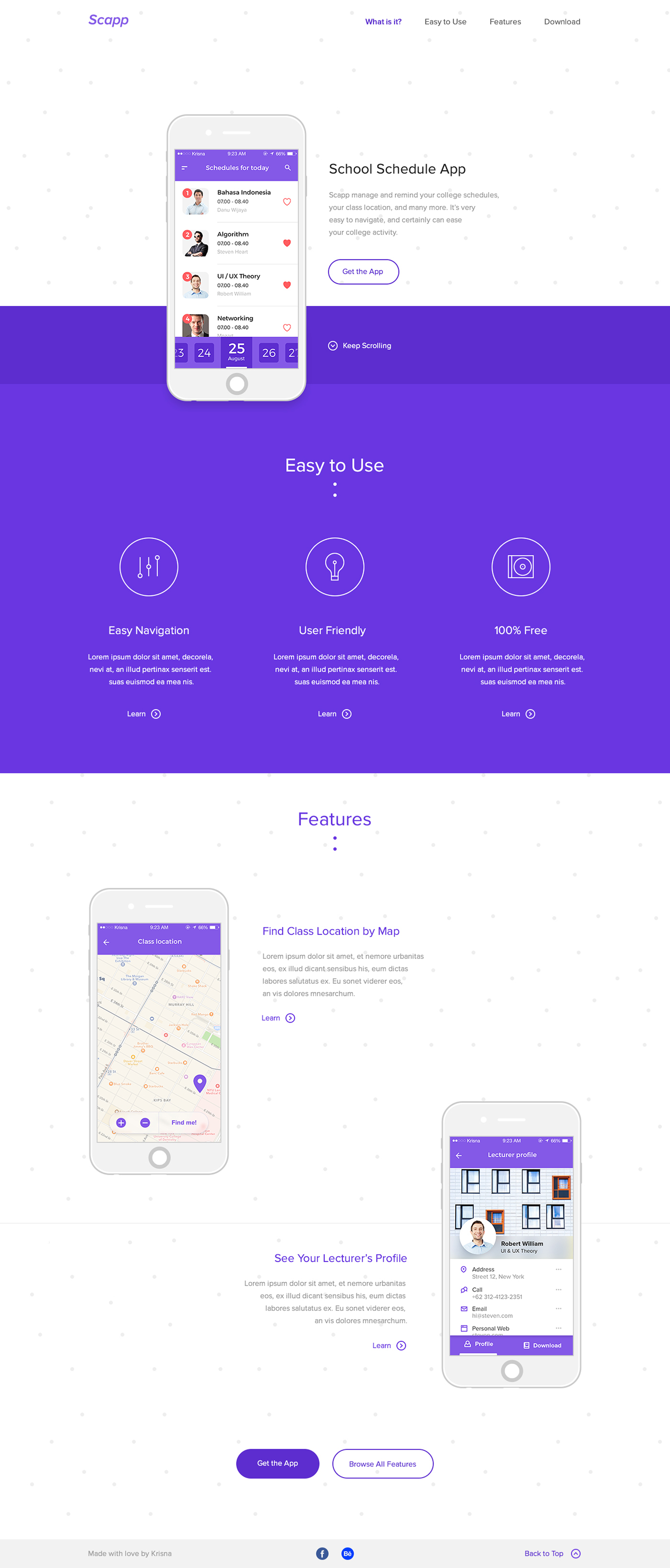 Freelance UI ux landing flat clean White Responsive purple ios app concept