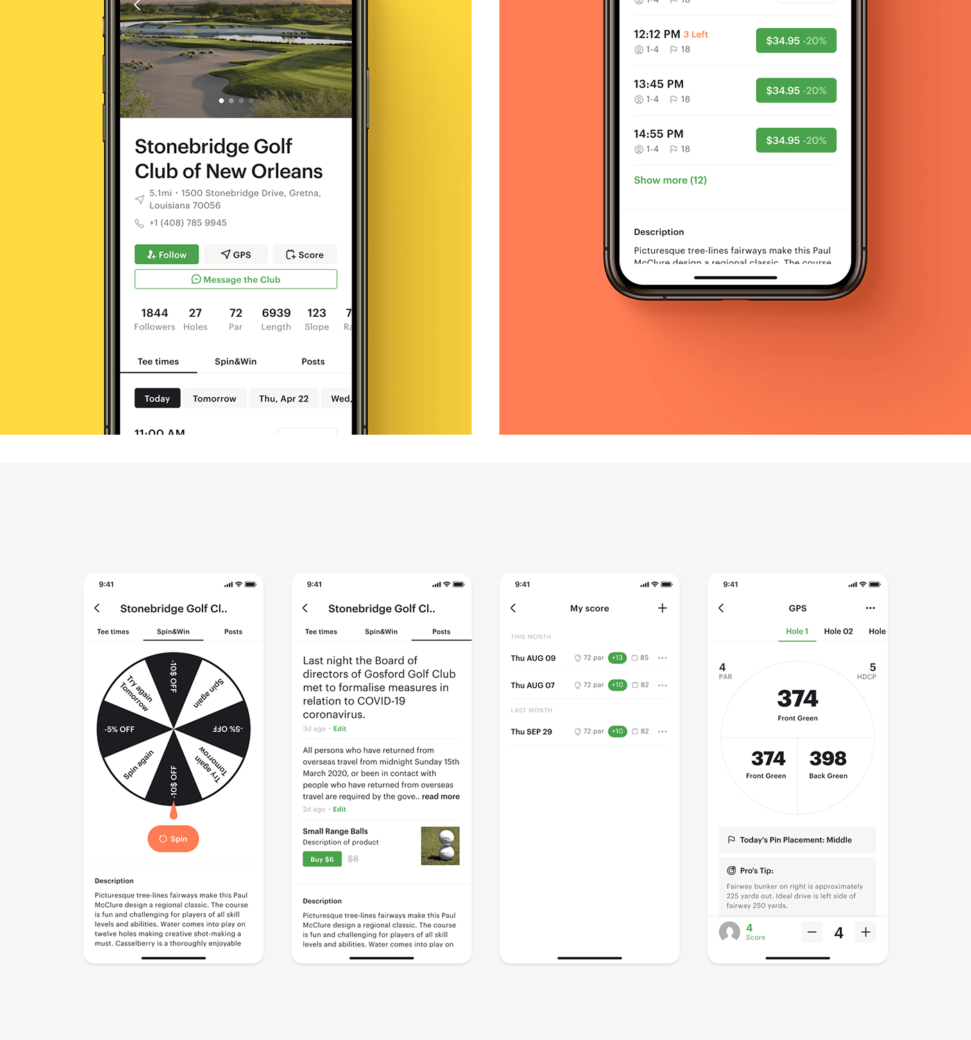cash golf gps Marketplace spin tee times transfers UI/UX