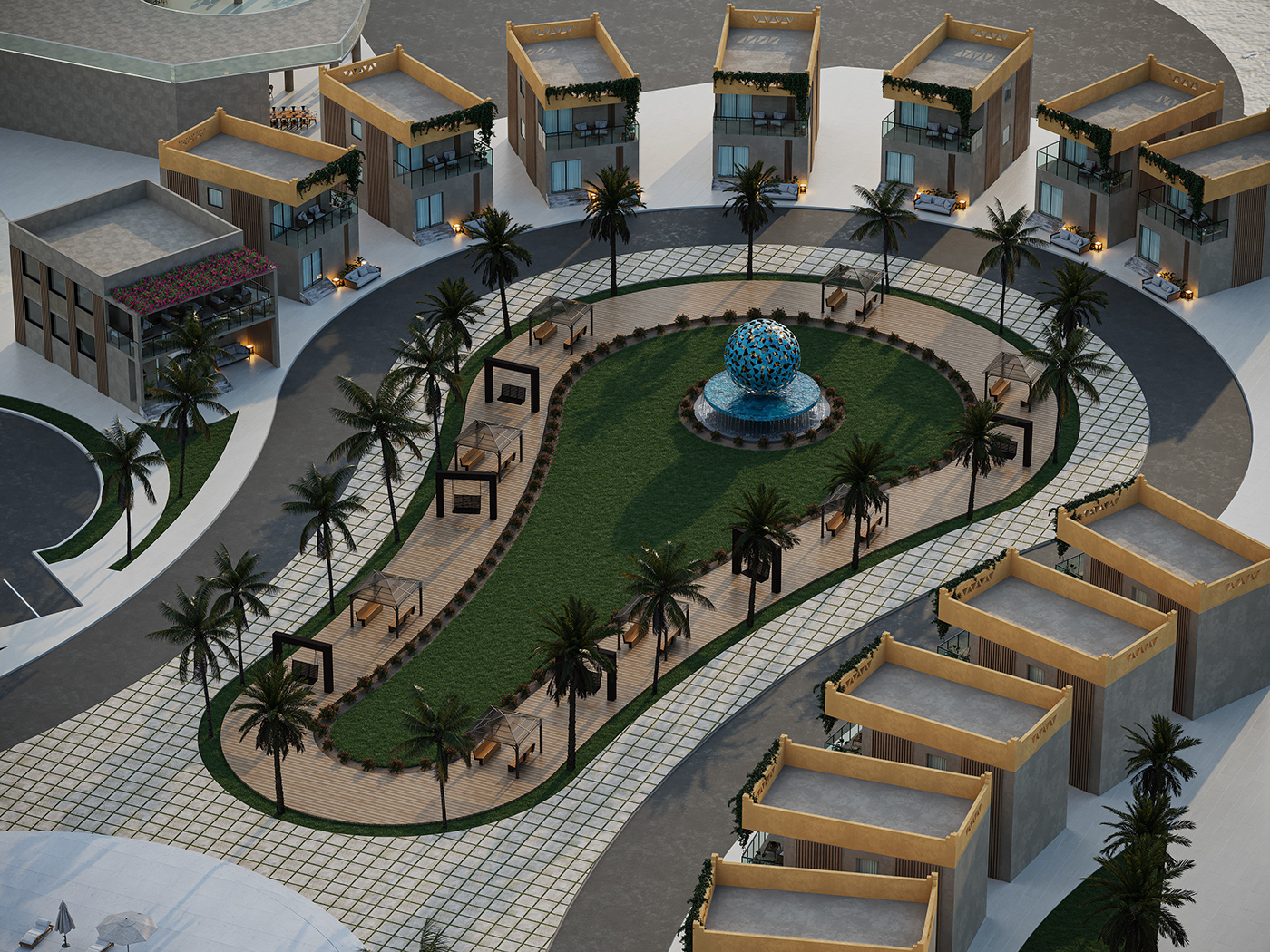 architecture design exterior Saudi Arabia resort tourist resort 3ds max Landscape concept Render