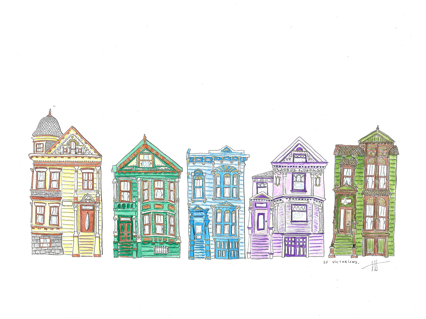 Drawing  sketch ILLUSTRATION  artwork architecture san francisco houses bay area