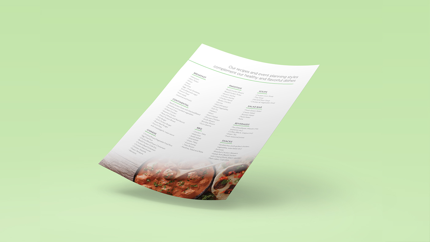 brand identity catering Food  Pakistan menu flyer Identity Design profile brochure karachi