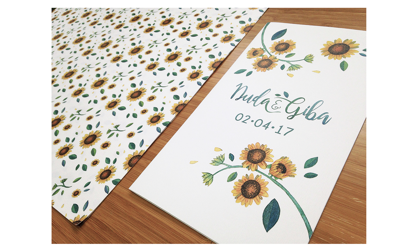 graphic design  Stationery wedding invitation lettering Sunflowers Corgi watercolor illustration