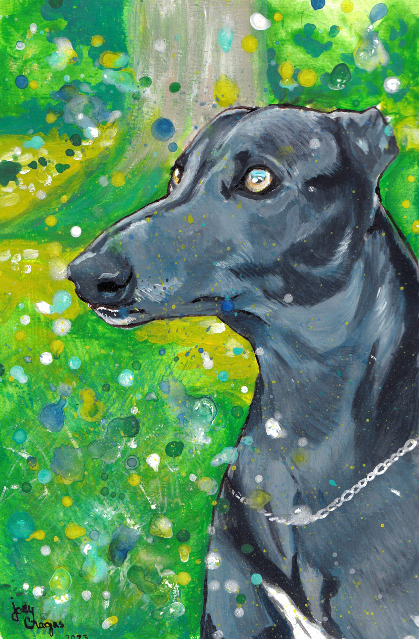 dog greyhound TRADITIONAL ART gouache painting Pet Portrait