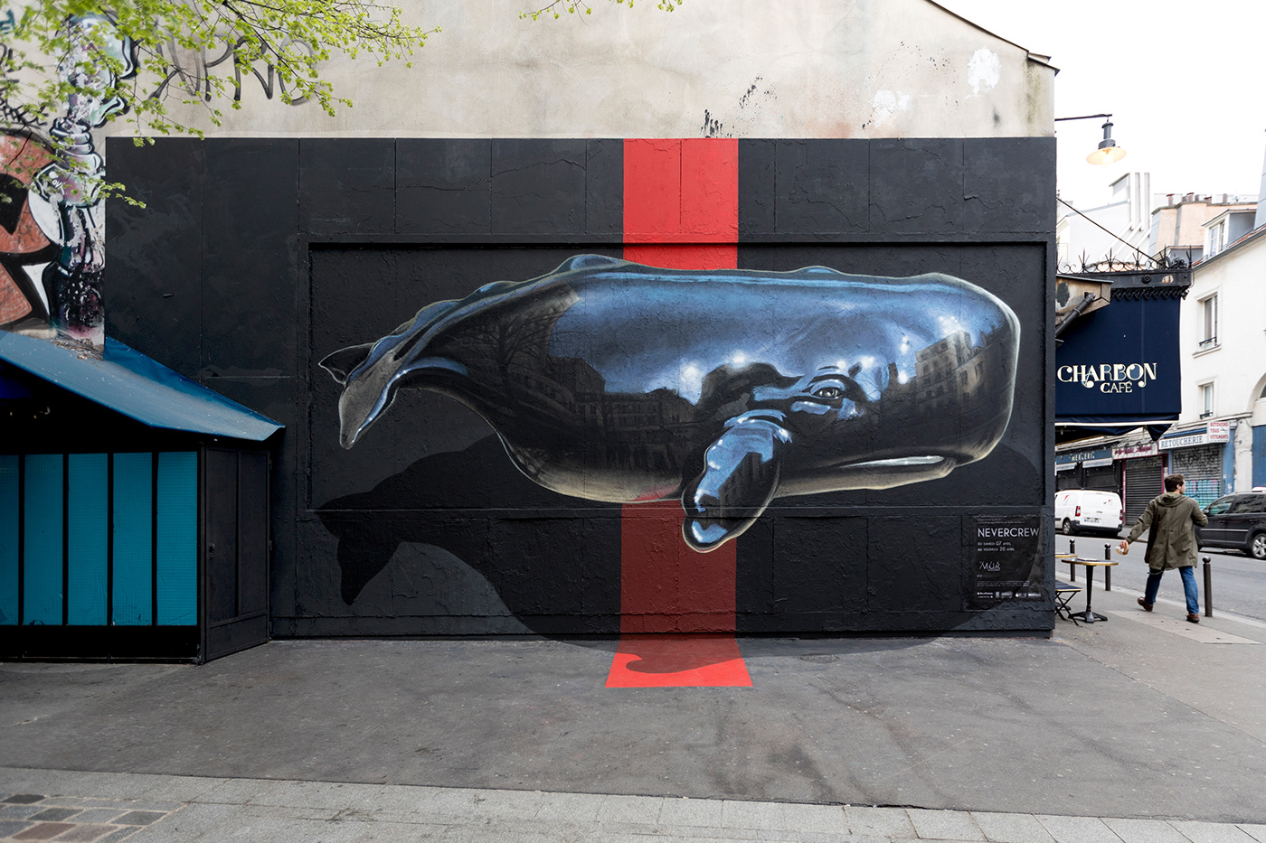 Whale Paris le mur Mural nevercrew Street Art  sperm whale