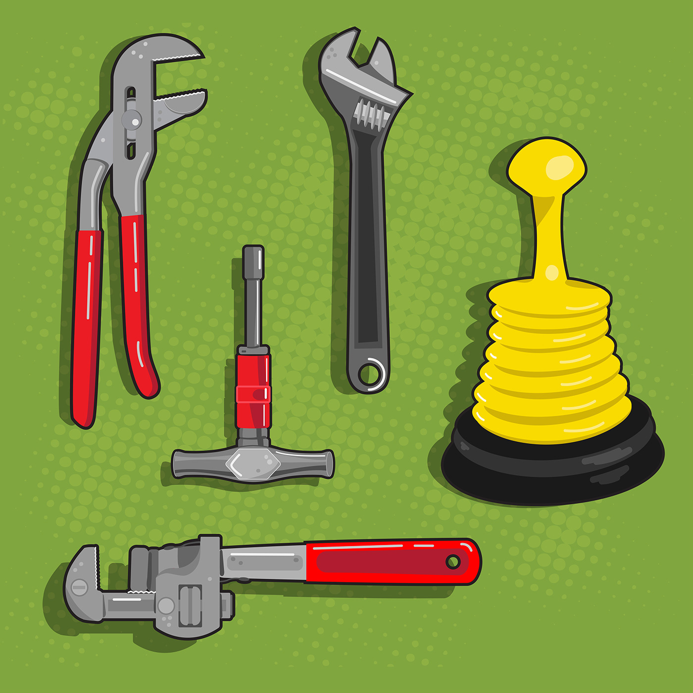 digital illustration Illustrator Plumbing plunger Spanner vector Vector Illustration Wrench