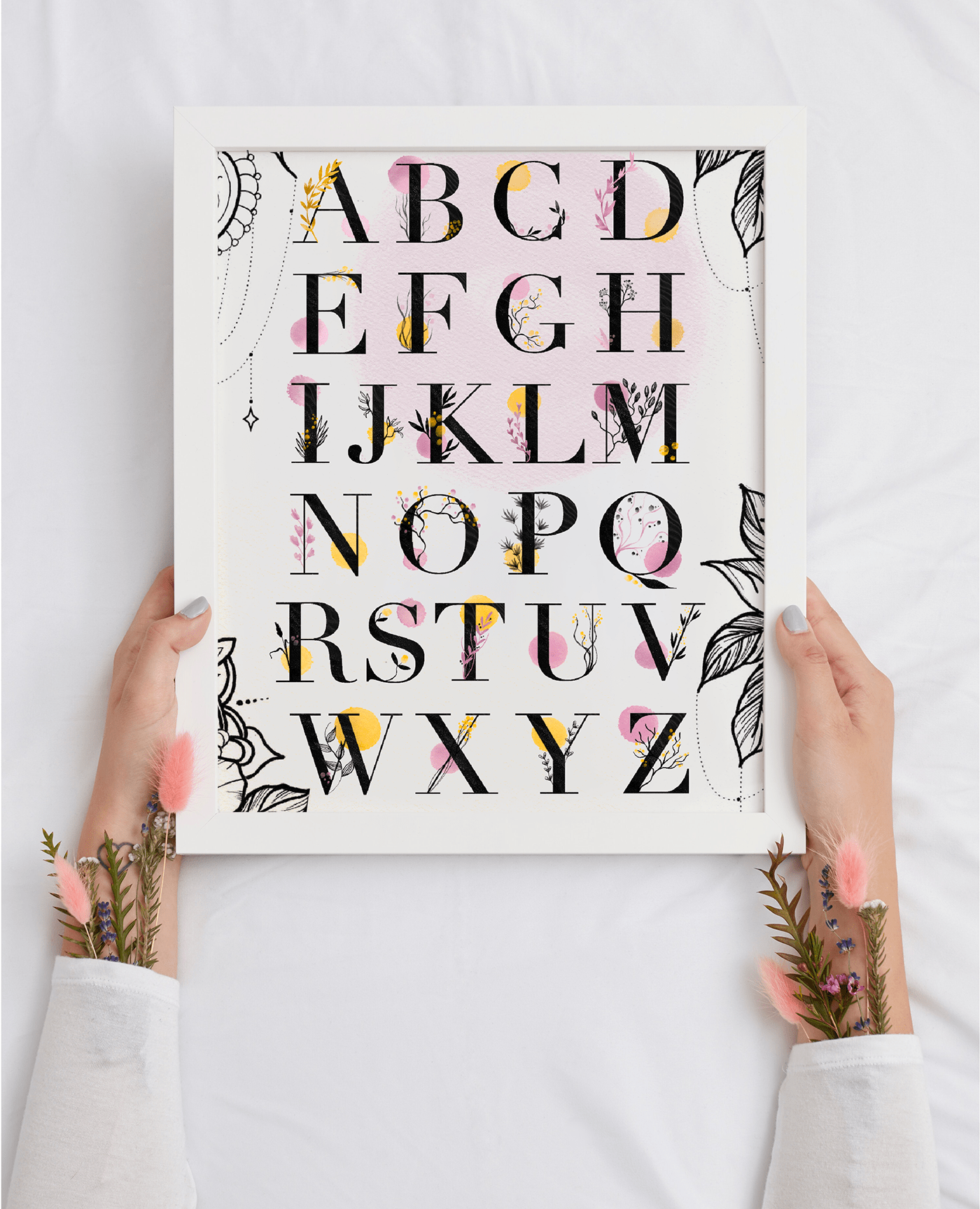 abstract alphabet alphabet floral Flowers home decor letters pink watercolor wedding design