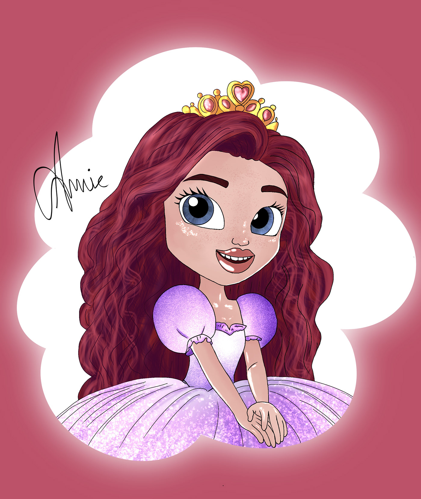 Princess animation  TIARA sparkle fairytale fantasyart digitalart ILLUSTRATION  Procreate digital artwork purpledress royalty