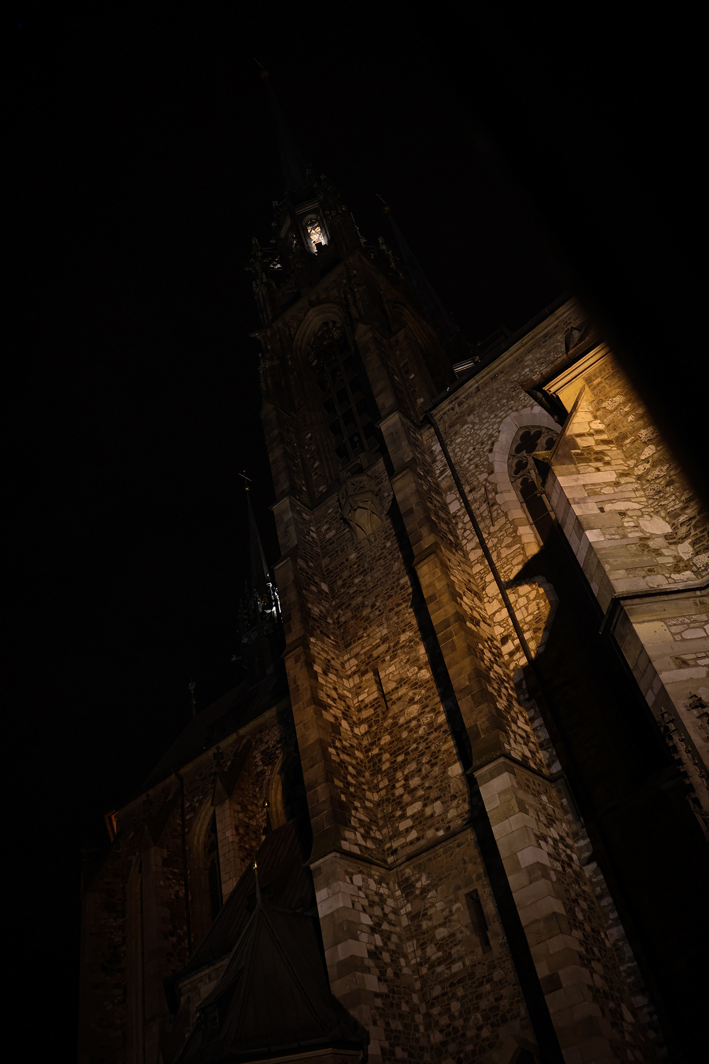 brno architecture city statue church walk night dark lights