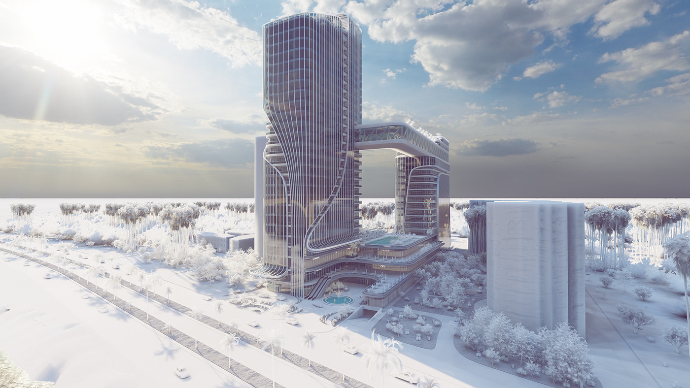 exterior architecture visualization modern archviz CGI skyscraper skycraper hotels hotel