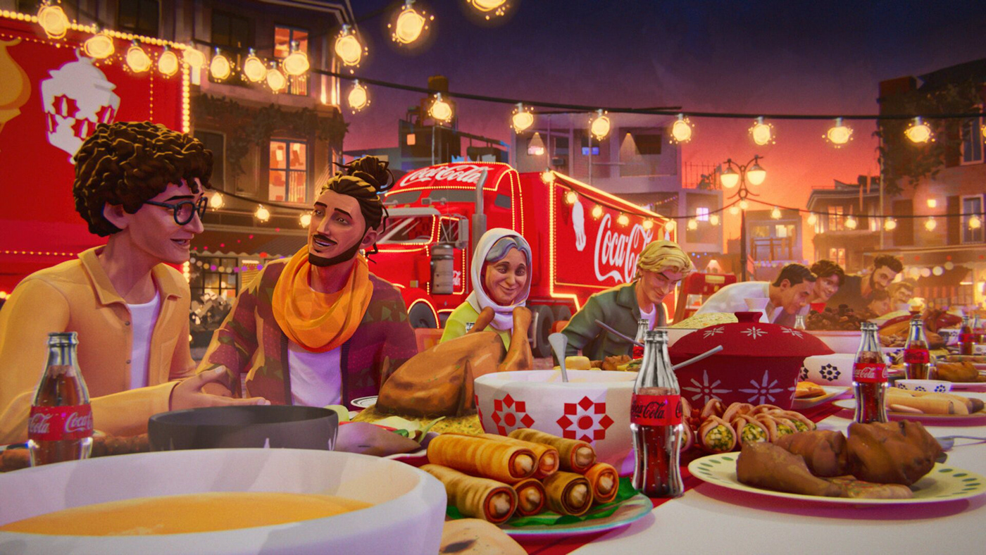 cocacola ramadan 2.5D animation  stylized painting  
