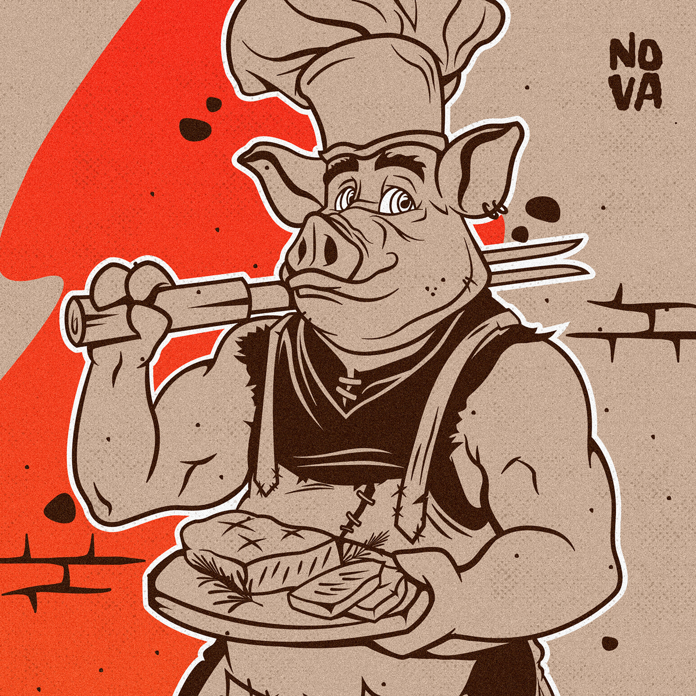 sketch Drawing  Digital Art  ILLUSTRATION  vector digital illustration art cerdo chef pig