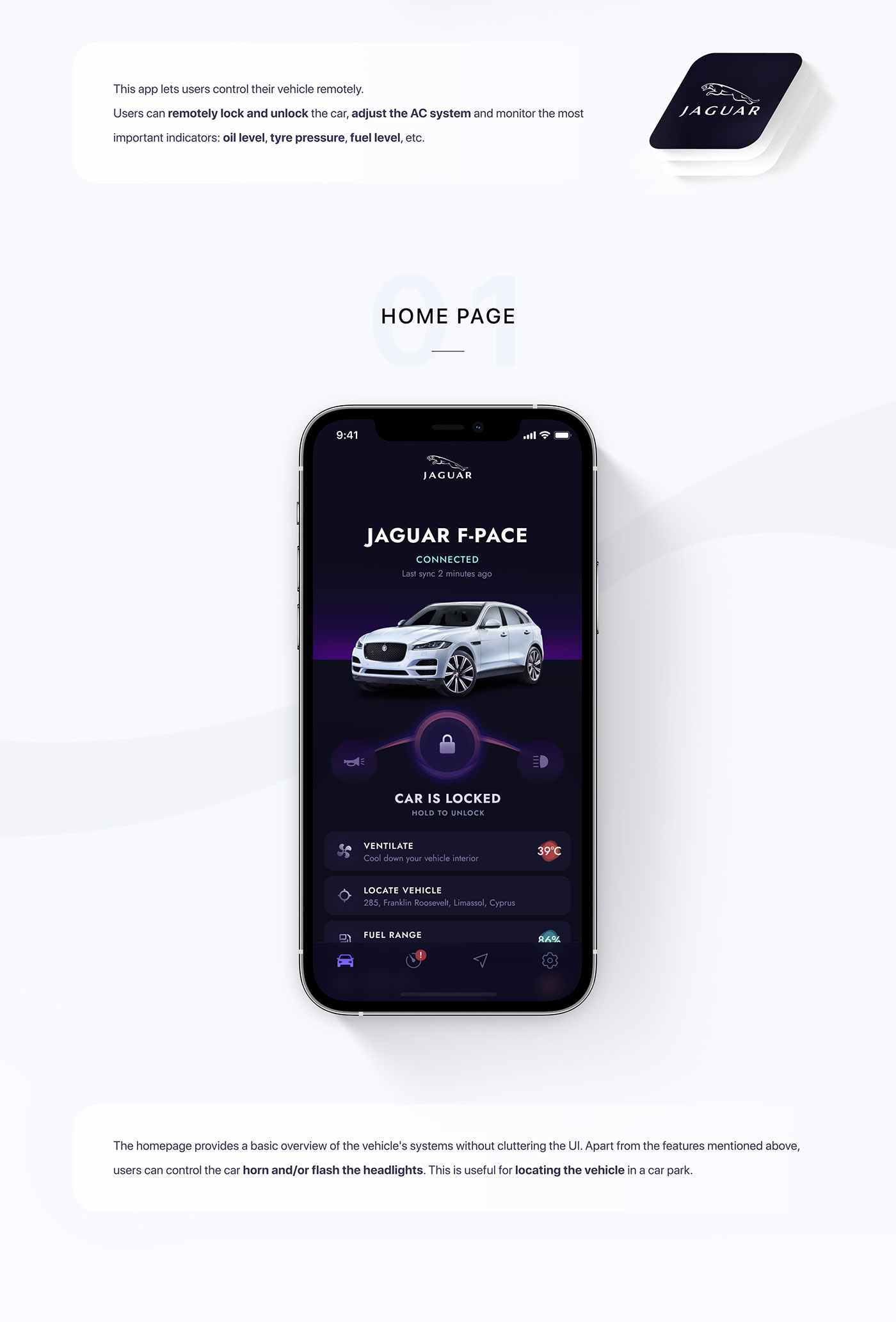 app car concept jaguar remote UI ux Vehicle dark mobile