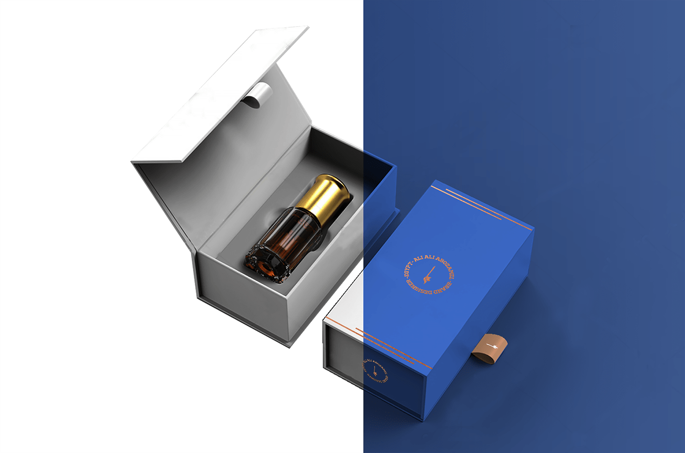 Download FREE Perfume-bottle-with-hard-paper-box Mockup on Behance