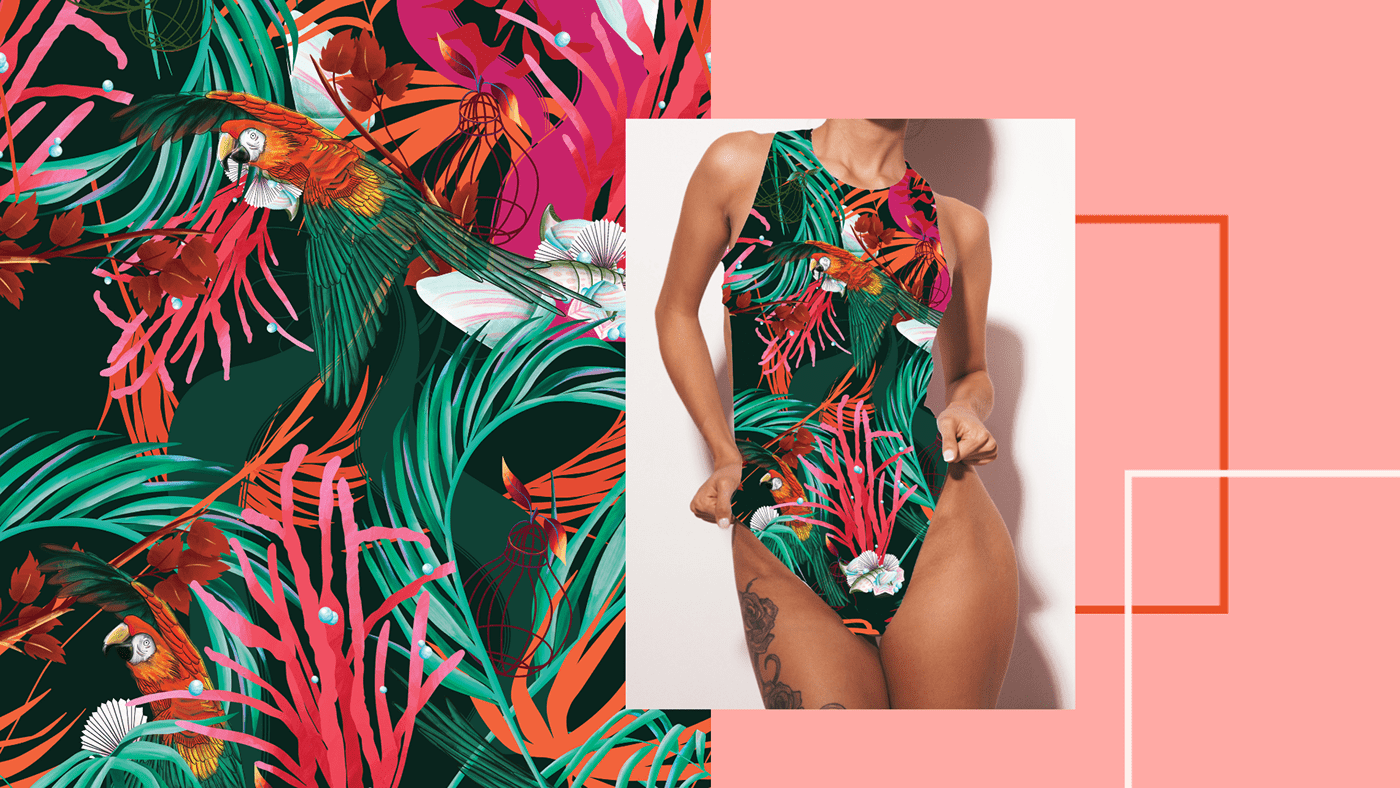 art Digital Art  Fashion  fashion design floral ILLUSTRATION  painting   pattern design  Textiles Tropical