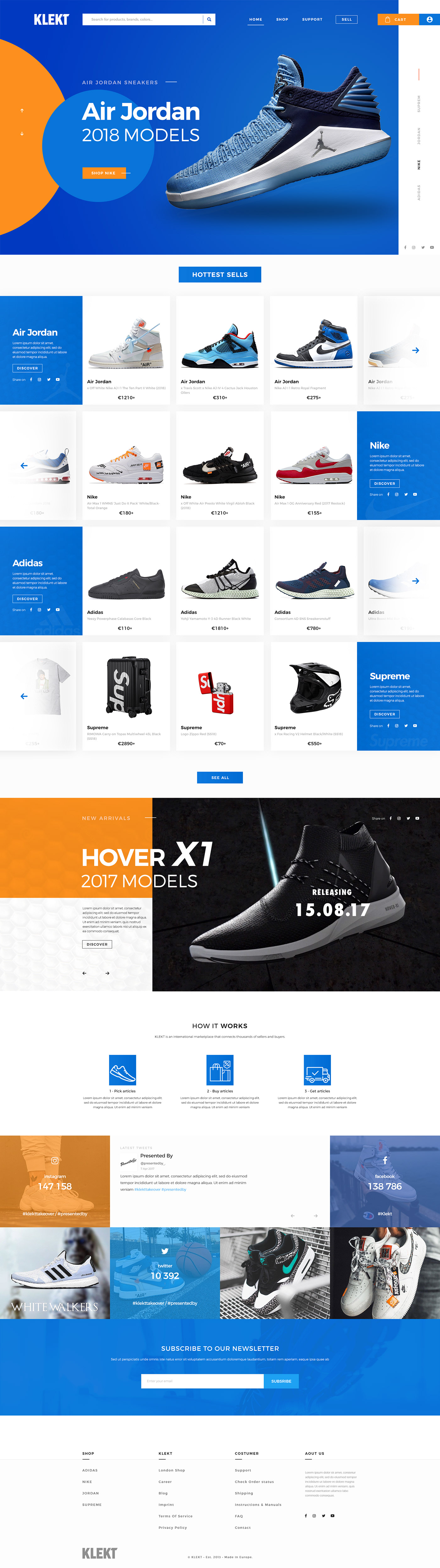 UI ux Website redesign branding  blue orange Interface e-commerce sport