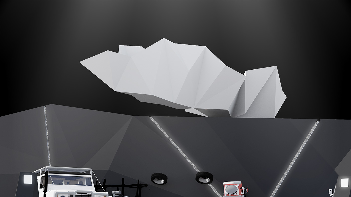 Exhibition Design  Project pavillion Land Rover design temporary architecture salone dell'auto Render exhibit