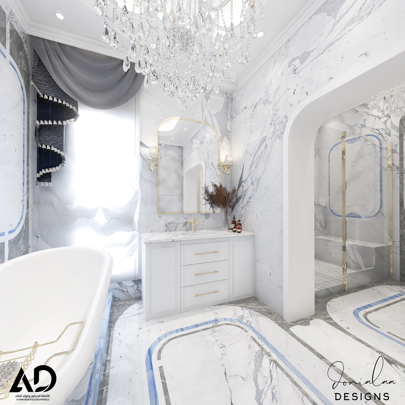 blueandgrey classic Bathroom clean elegant gold Interior luxury professional Unique waterjet