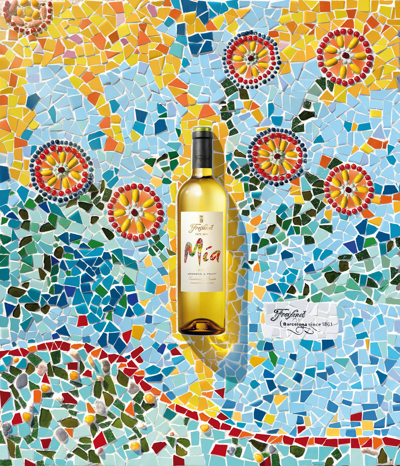 ads Advertising  campaign Gaudi mosaic Photography  postproduction Product Photography retouch wine