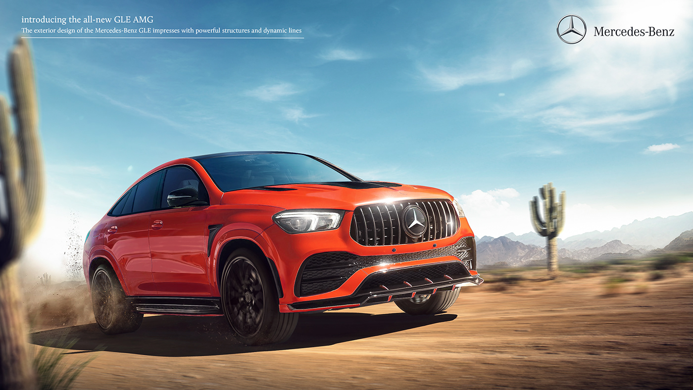 Poster Design ads automotive   mersedes Advertising  desert CGI
