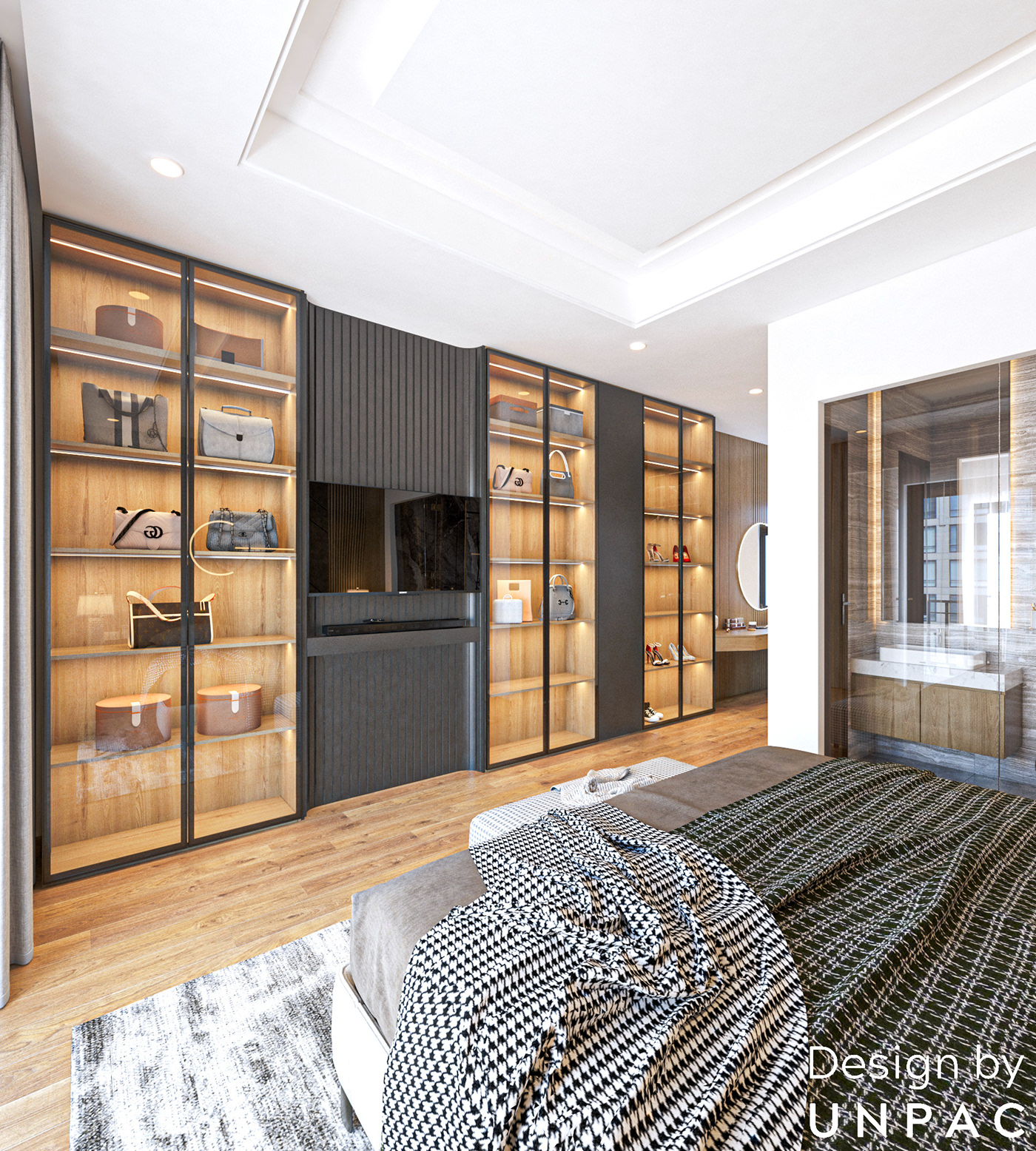 3D Interior phòng ngủ hiện đại thi cong noi that Thiết kế nội thất unPAC