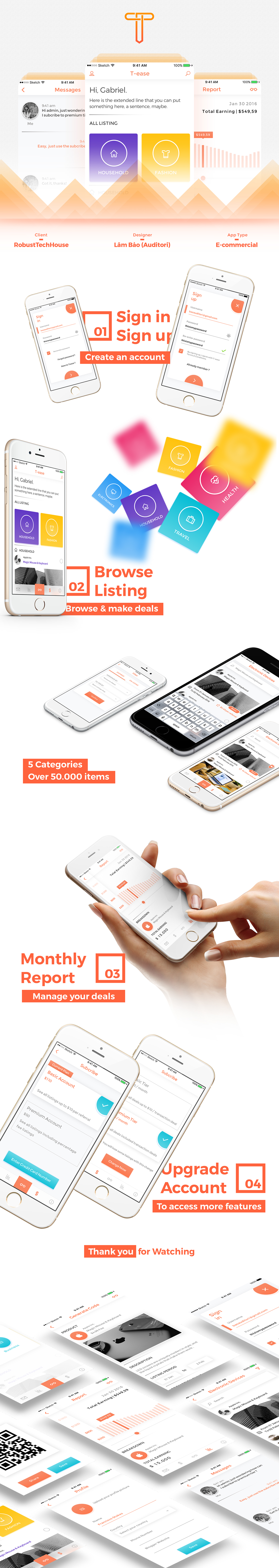 T-ease ecommercial app design mobile design mobile orange auditori Lâm Gia Bảo Deals adobeawards