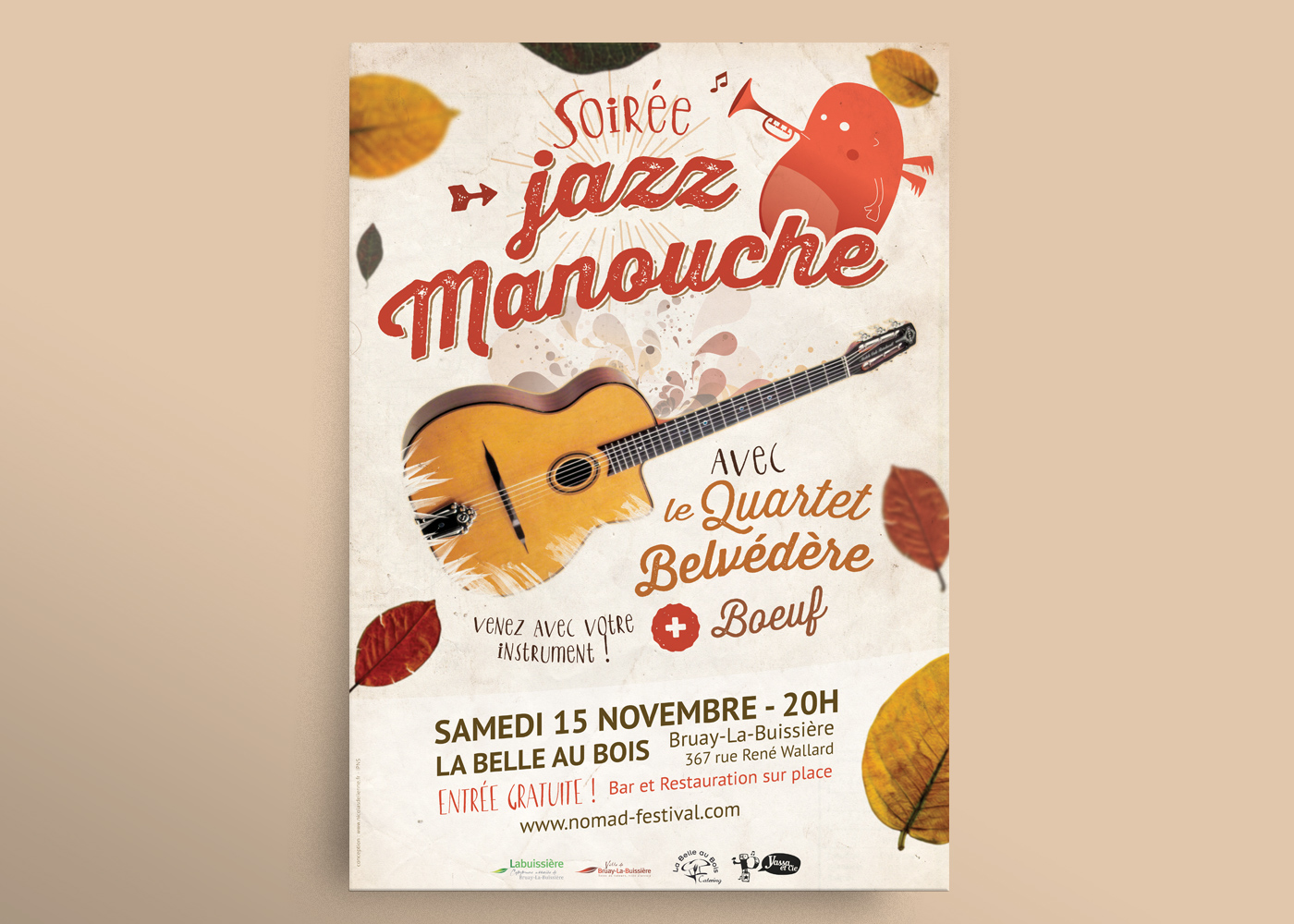 poster jazz gypsy Manouche Event autumn leaves guitar