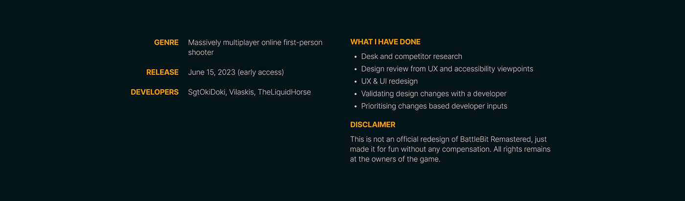 Summary of the case study with basic information about the game and design work done.
