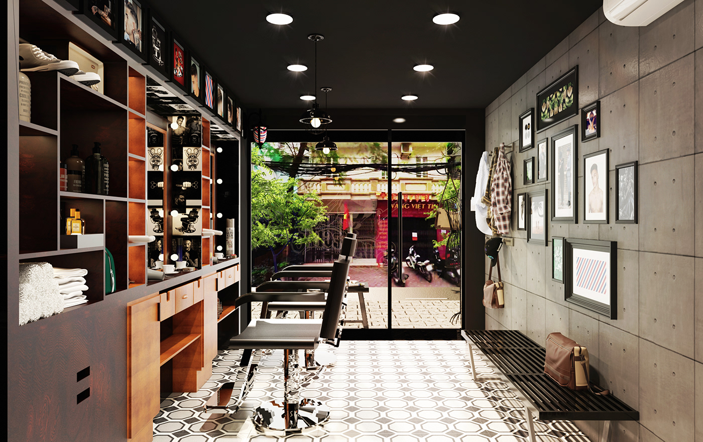 3ds max architecture archviz barber shop Barbershop Design corona interior design  Render SkethUp visualization