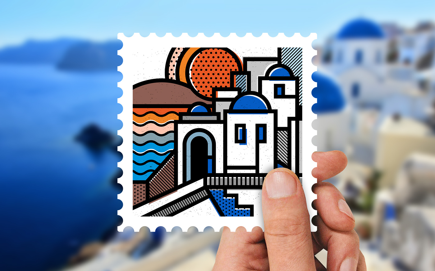 Adobe Portfolio stamps Greece greek tourism Travel abstract Pop Art de stijl bauhaus vector mondrian Island Food  santorini parthenon