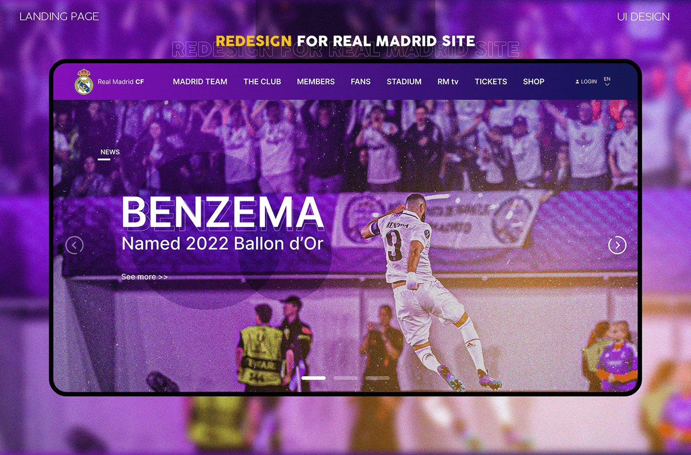 design football graphic design  landing page Real Madrid redesign sports UI ui design Web Design 