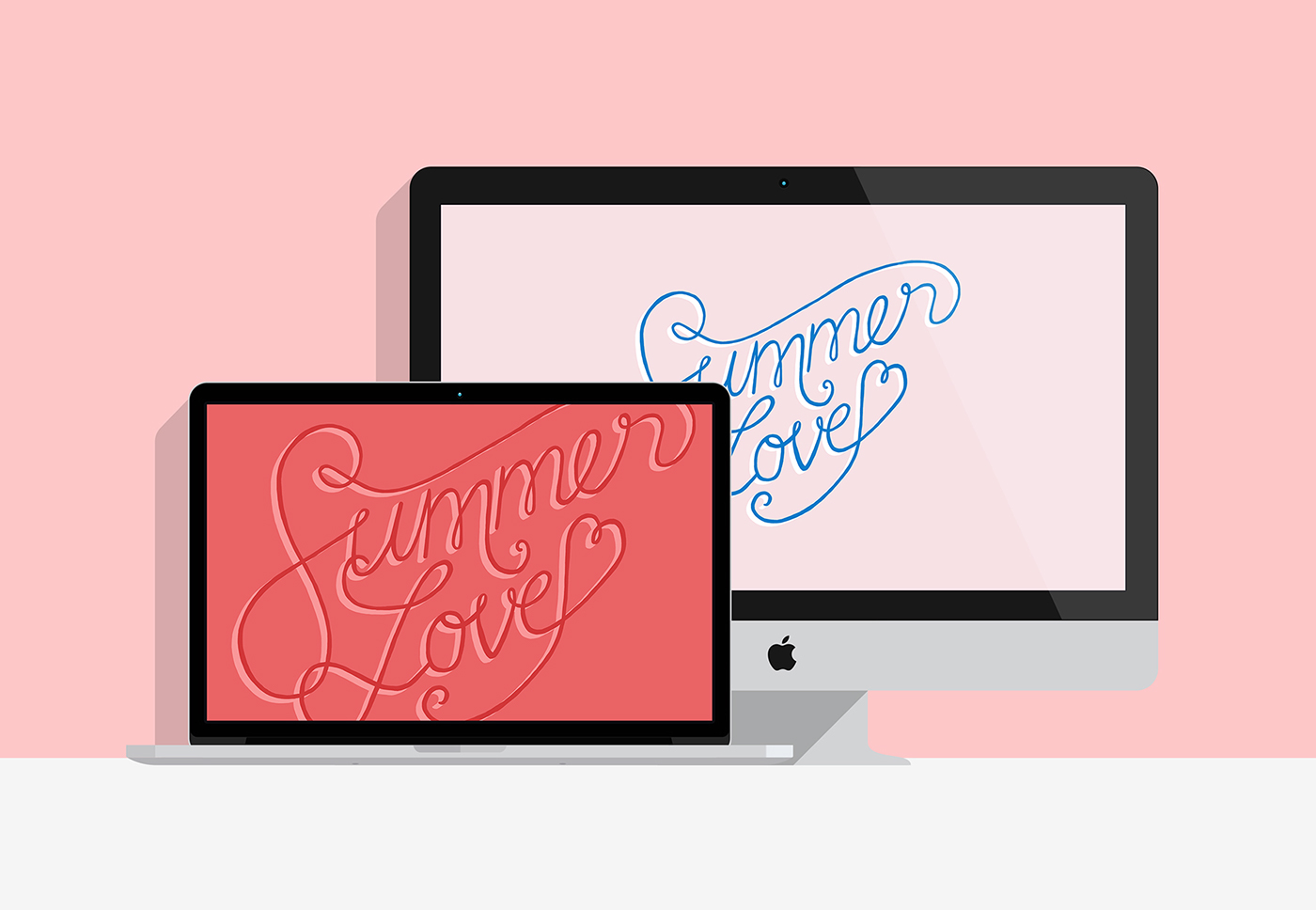 summer Love lettering swirl hand-drawn pink wallpaper desktop free heart