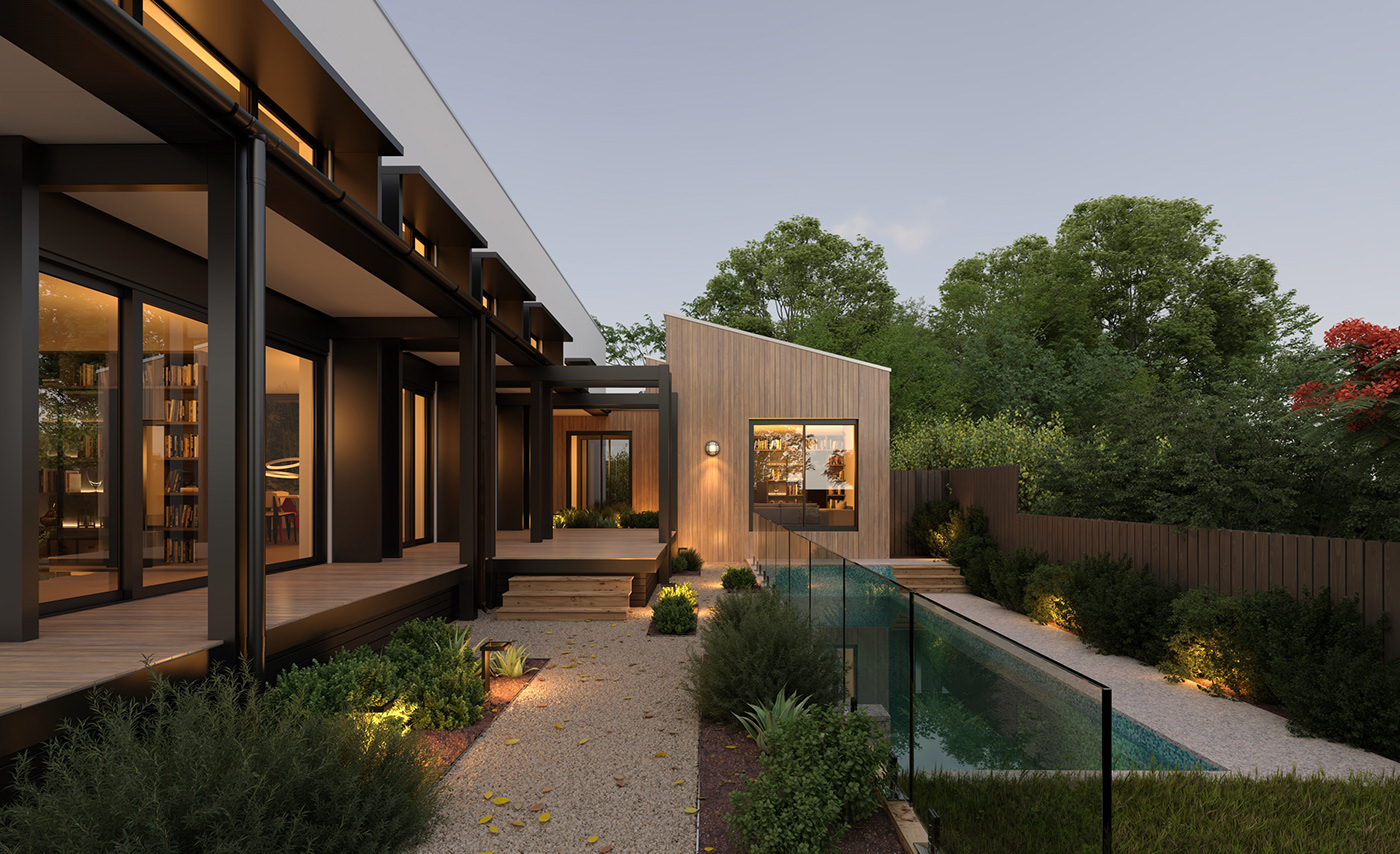 Outdoor vray Render visualization architecture 3D modern exterior archviz CGI