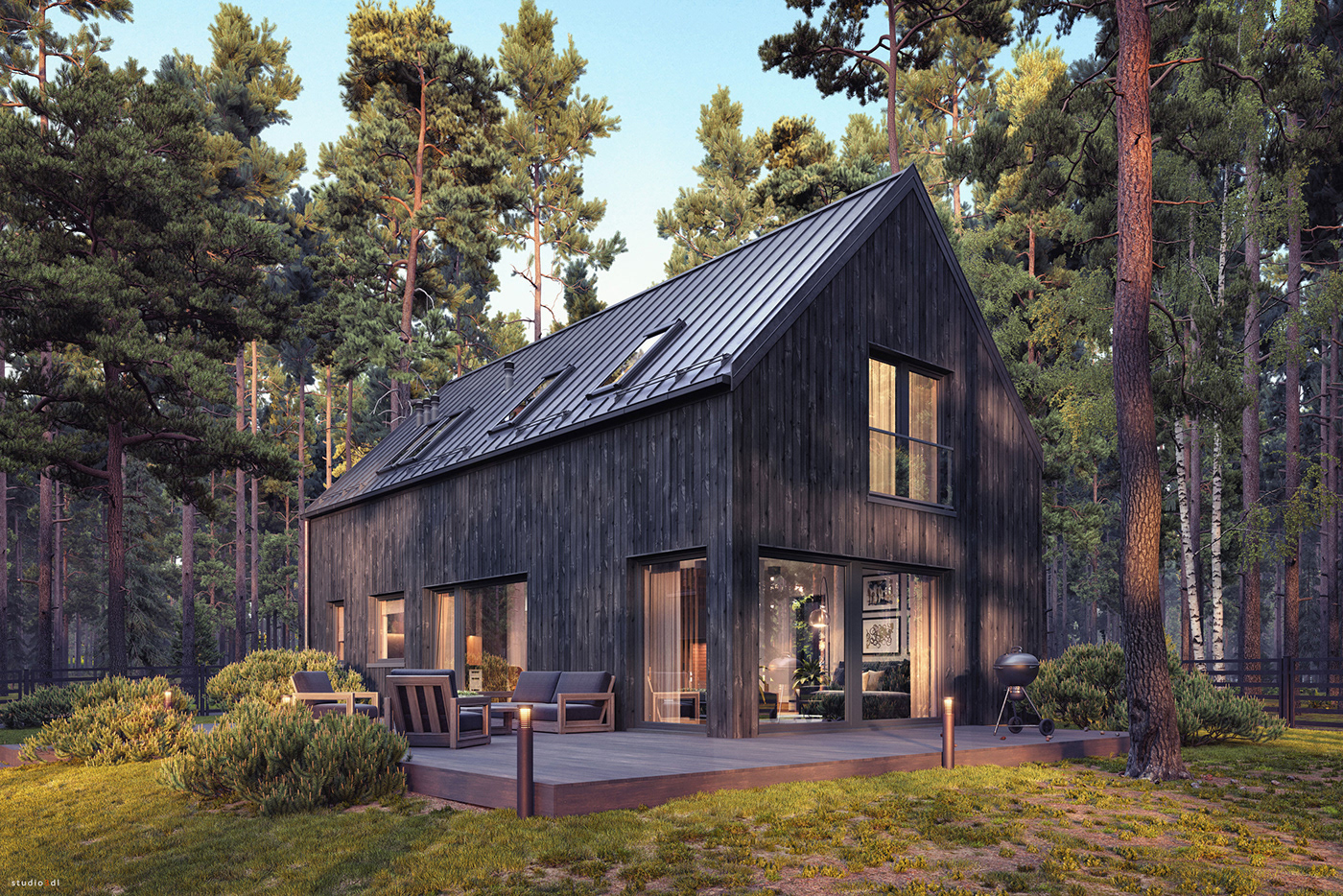 architecture archviz CGI corona forest house modern home residential exterior